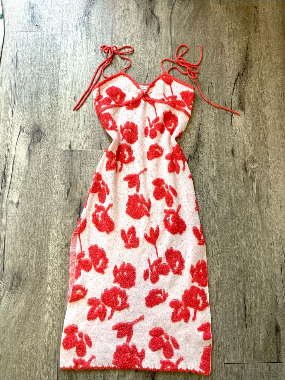 Saltwater Luxe coral & white floral midi dress with tie straps size Small